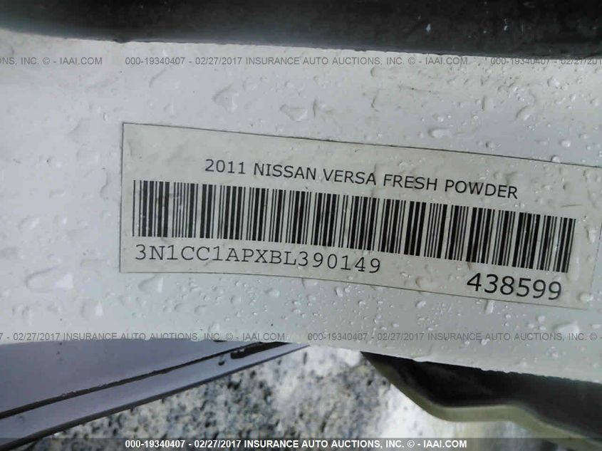 2011 Nissan Versa 1.6 VIN: 3N1CC1APXBL390149 Lot: 19340407