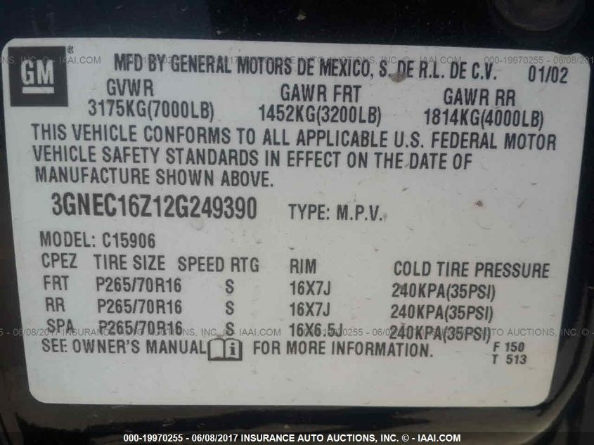 3GNEC16Z12G249390 2002 Chevrolet Suburban Lt