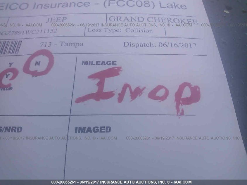 1998 Jeep Grand Cherokee Limited VIN: 1J4GZ78Y1WC211152 Lot: 20065261