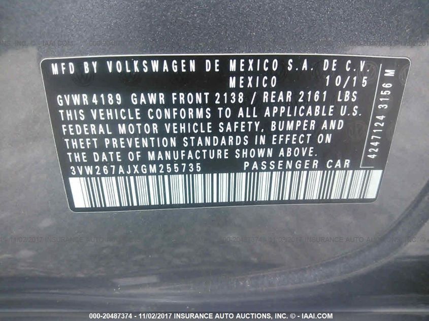 3VW267AJXGM255735 2016 Volkswagen Jetta 1.4T S