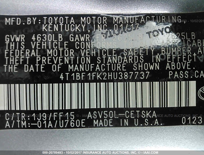 4T1BF1FK2HU387737