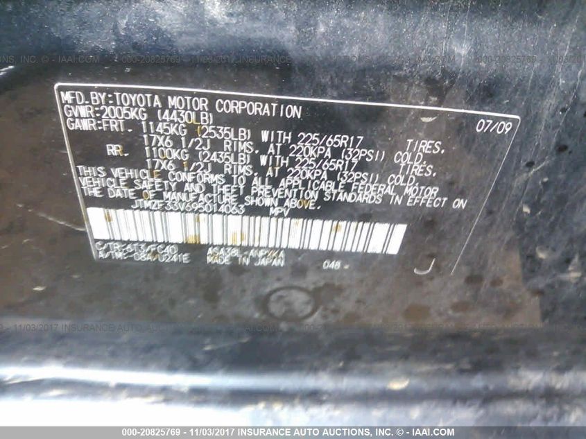 JTMZF33V695014063 2009 Toyota Rav4