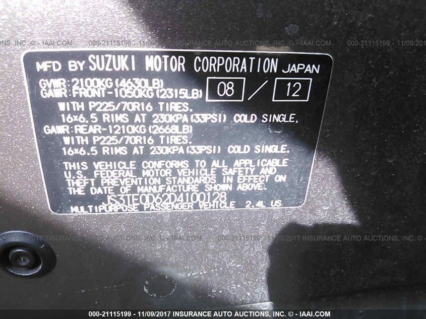 VIN JS3TE0D62D4100128 2013 Suzuki Grand Vitara, Pre... no.9