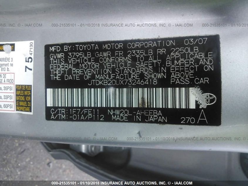 JTDKB20UX73246418 2007 Toyota Prius