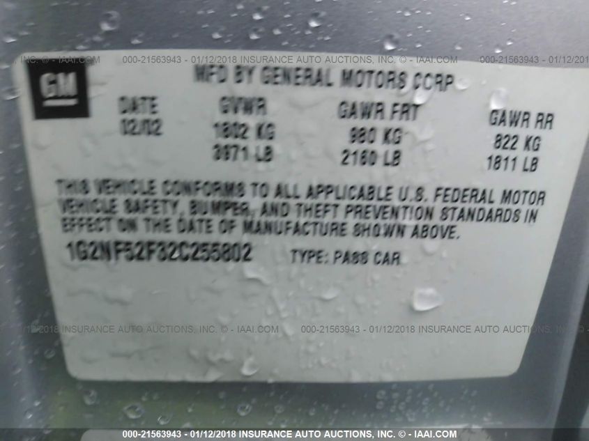 2002 Pontiac Grand Am Se1 VIN: 1G2NF52F32C255802 Lot: 21563943