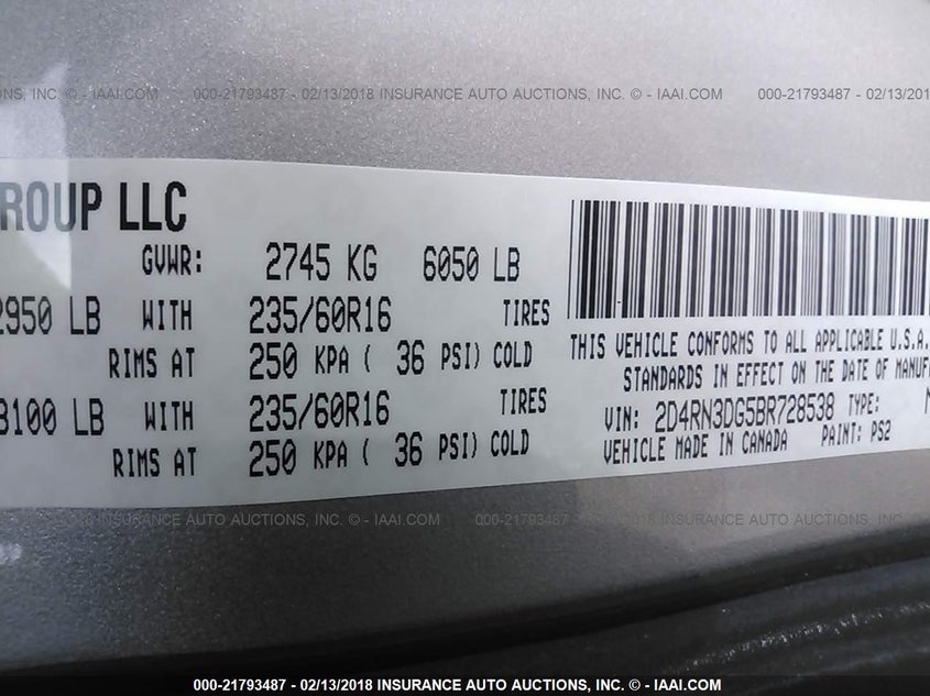 2011 Dodge Grand Caravan Mainstreet VIN: 2D4RN3DG5BR728538 Lot: 21793487