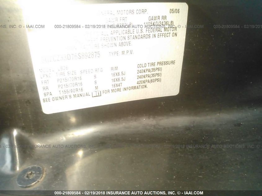 2006 Saturn Vue 4 Cyl VIN: 5GZCZ33D76S892875 Lot: 21809584