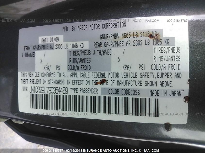 2009 Mazda Mazda5 Sport VIN: JM1CR29L790354459 Lot: 21845787