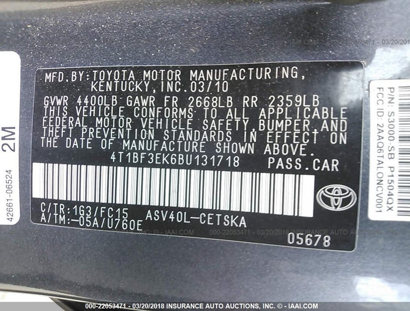 4T1BF3EK6BU131718