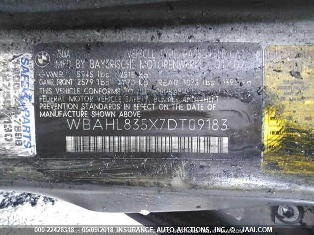 2007 BMW 750 I VIN: WBAHL835X7DT09183 Lot: 22428318