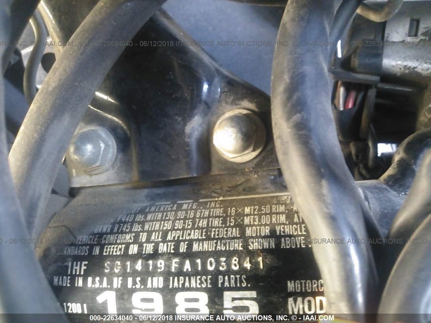 1985 Honda Gl1200 I VIN: 1HFSC1419FA103841 Lot: 22634040