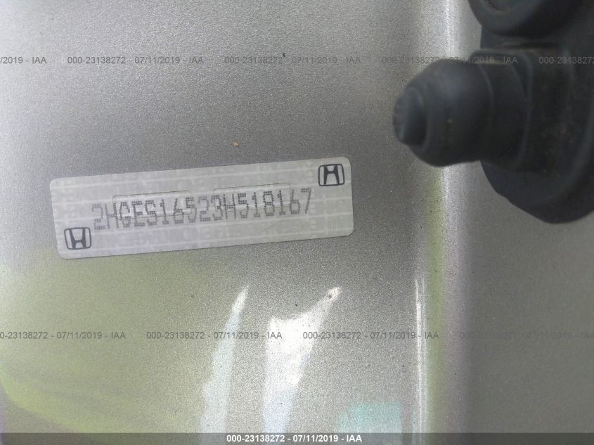 2003 Honda Civic Lx VIN: 2HGES16523H518167 Lot: 23138272