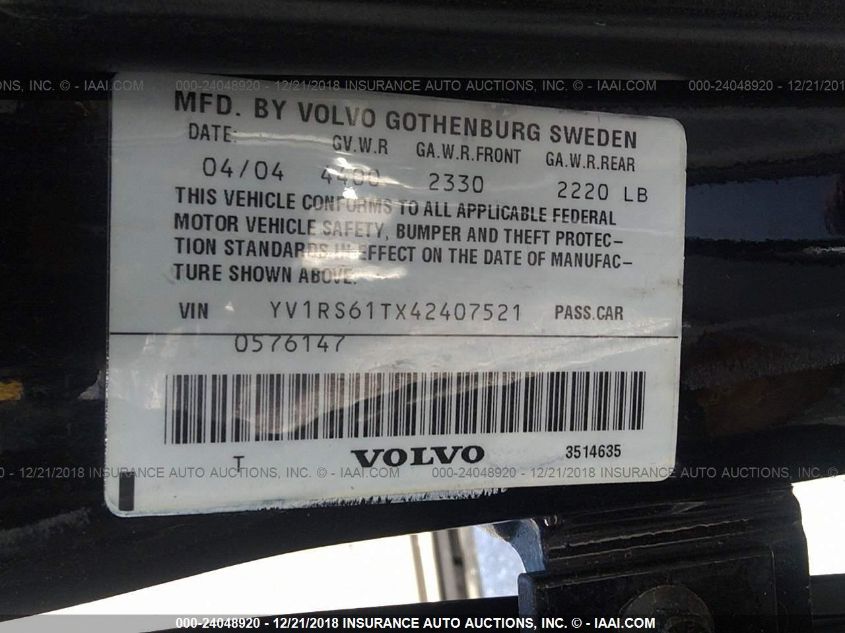 YV1RS61TX42407521 2004 Volvo S60 2.4