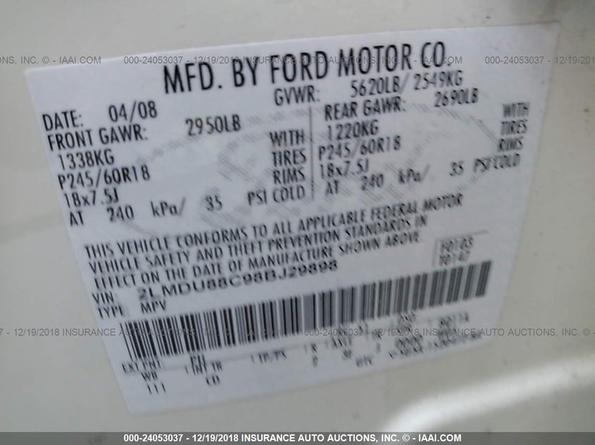 2008 Lincoln Mkx VIN: 2LMDU88C98BJ29898 Lot: 24053037