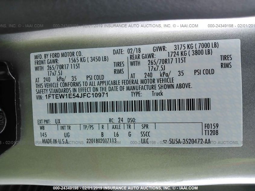 2018 Ford F-150 Xlt VIN: 1FTEW1E54JFC10971 Lot: 24349198