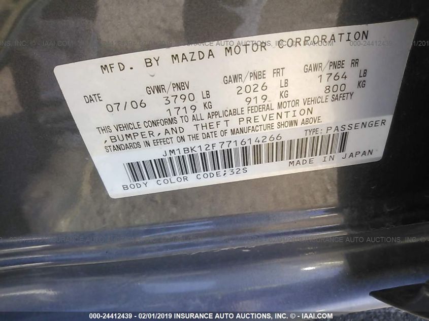 JM1BK12F771614266 2007 Mazda Mazda3 I