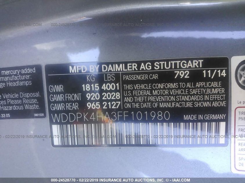 VIN WDDPK4HA3FF101980 2015 Mercedes-Benz SLK-Class,... no.9