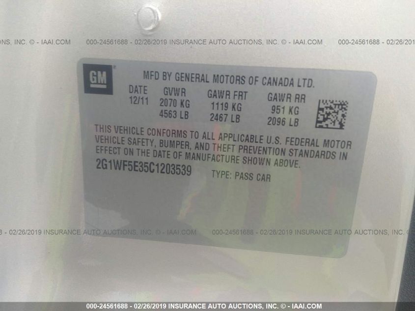 2012 Chevrolet Impala Ls VIN: 2G1WF5E35C1203539 Lot: 24561688
