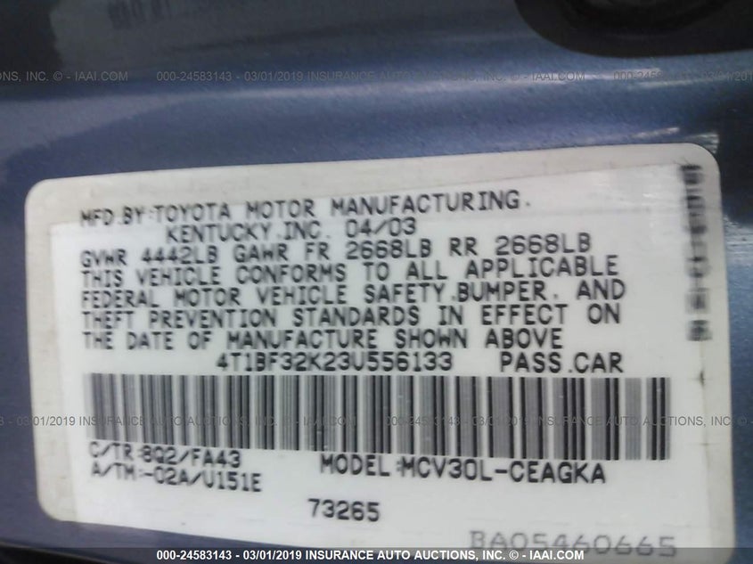 4T1BF32K23U556133 2003 TOYOTA CAMRY photo no. 9