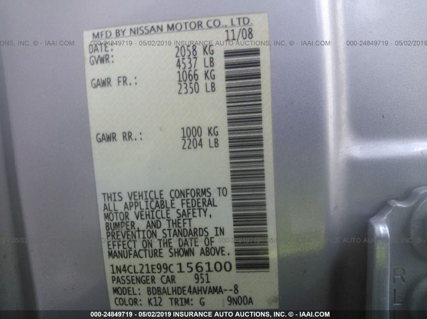 1N4CL21E99C156100 2009 Nissan Altima Hybrid