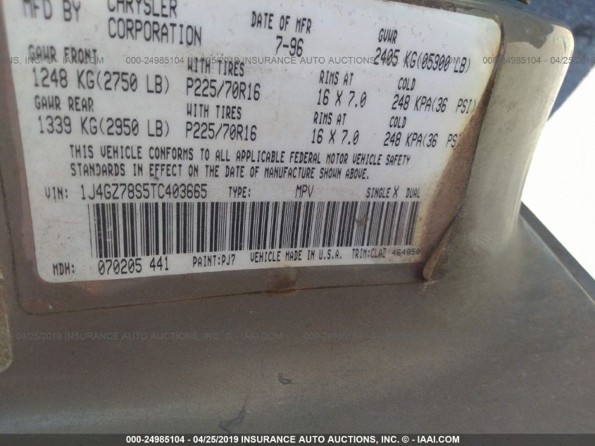 1996 Jeep Grand Cherokee Limited VIN: 1J4GZ78S5TC403665 Lot: 24985104