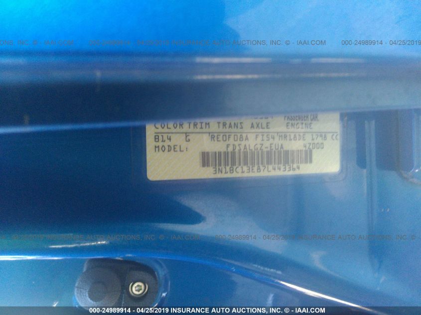 2007 Nissan Versa 1.8Sl VIN: 3N1BC13E87L443364 Lot: 24989914