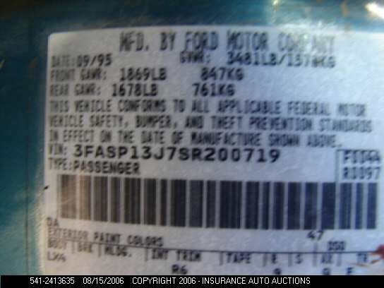 1995 Ford Escort VIN: 3FASP13J7SR200719 Lot: 2413635