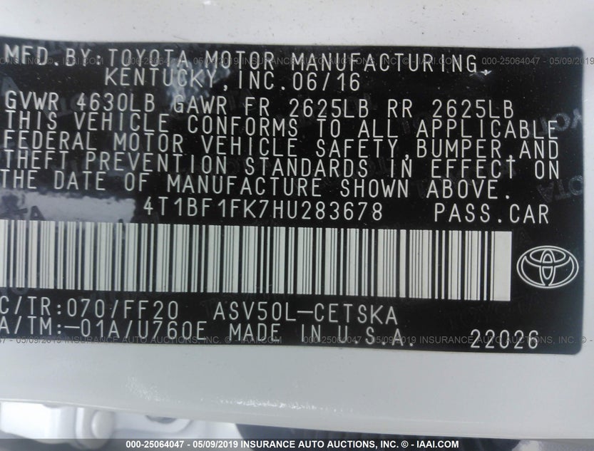 4T1BF1FK7HU283678