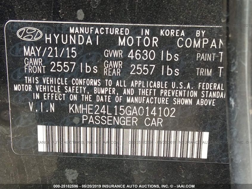 2016 Hyundai Sonata Hybrid Se VIN: KMHE24L15GA014102 Lot: 25182596