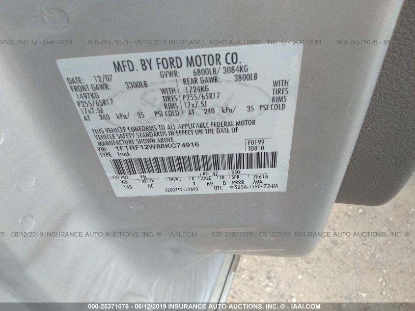 1FTRF12W88KC74916 2008 Ford F-150 Xlt/Stx/Xl