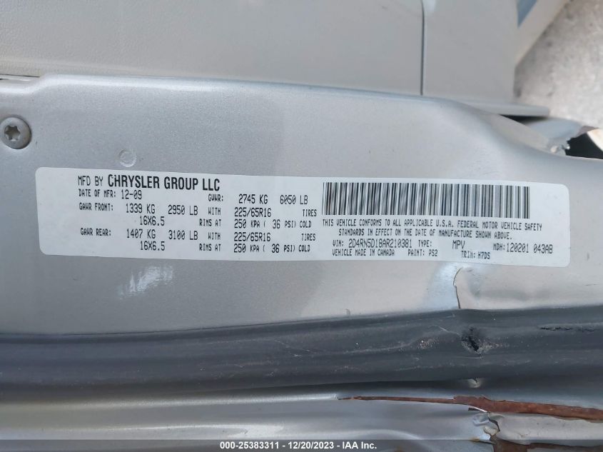 2010 Dodge Grand Caravan Sxt VIN: 2D4RN5D18AR210381 Lot: 25383311