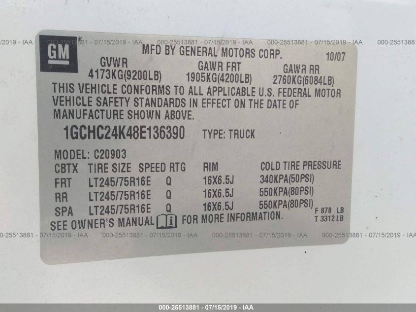 1GCHC24K48E136390 2008 Chevrolet Silverado 2500Hd C2500 Heavy Duty