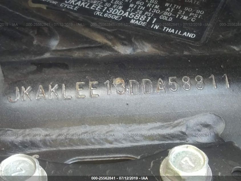 2013 Kawasaki Kl650 E VIN: JKAKLEE13DDA58811 Lot: 25562841