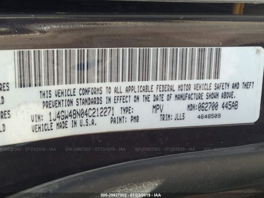 2004 Jeep Grand Cherokee Laredo VIN: 1J4GW48N04C212271 Lot: 25627002