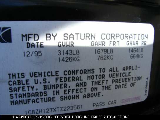 1996 Saturn Sc2 VIN: 1G8ZH127XTZ223561 Lot: 2490643