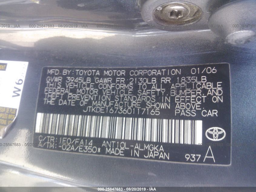 2006 Scion Tc VIN: JTKDE167360117165 Lot: 25847683