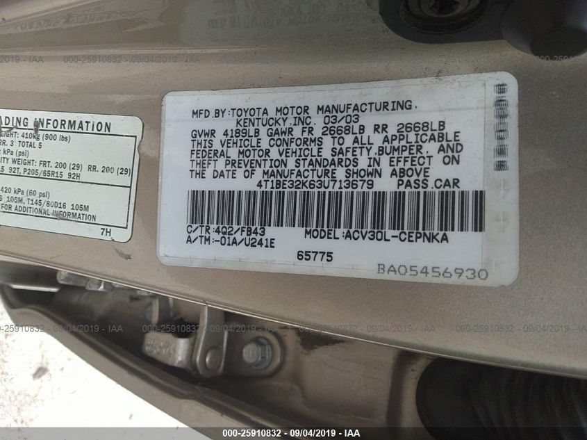 4T1BE32K63U713679 2003 Toyota Camry Le