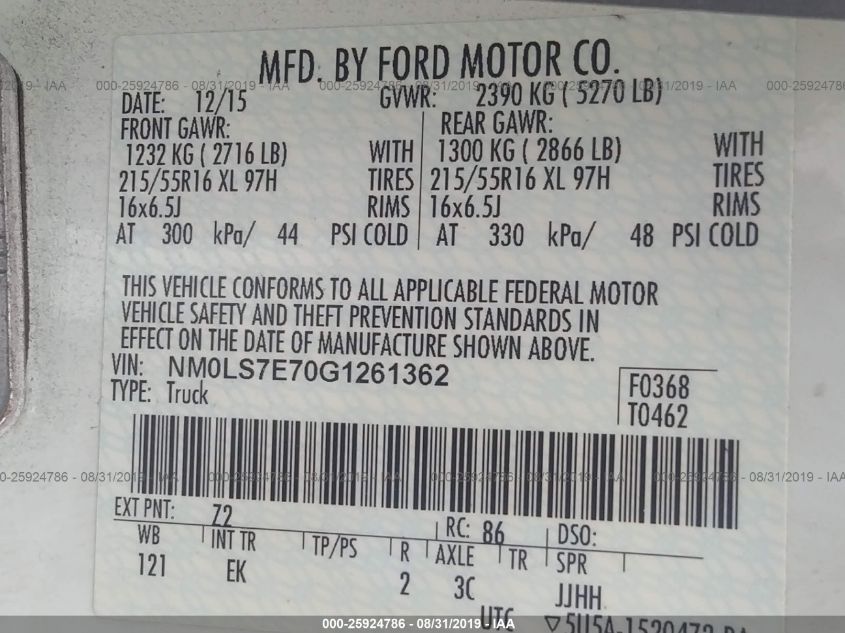 NM0LS7E70G1261362 2016 Ford Transit Connect Xl