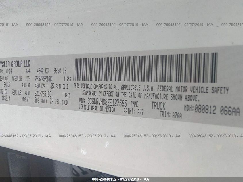 2014 Ram Promaster 3500 High Roof VIN: 3C6URVHD8EE127595 Lot: 26048152