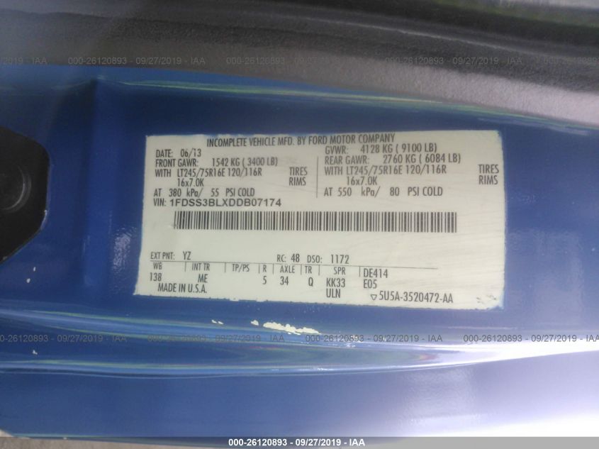 2013 Ford E-350 Super Duty Xlt VIN: 1FDSS3BLXDDB07174 Lot: 26120893