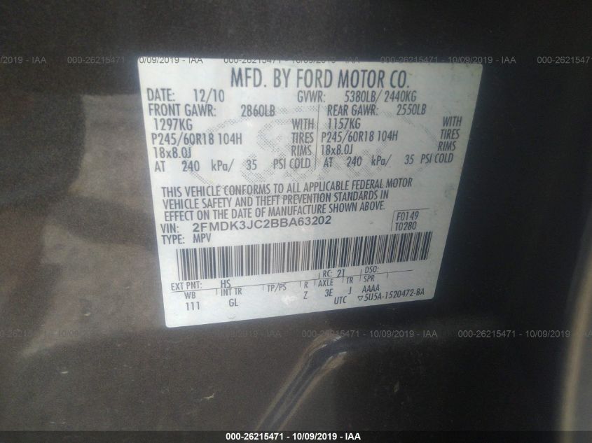 2FMDK3JC2BBA63202 2011 Ford Edge Sel