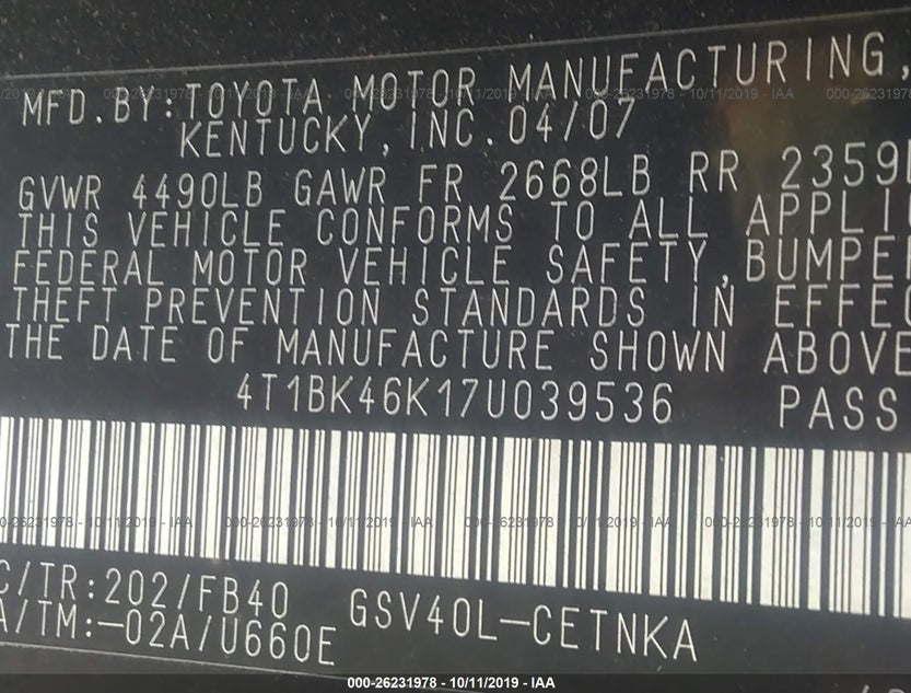 4T1BK46K17U039536