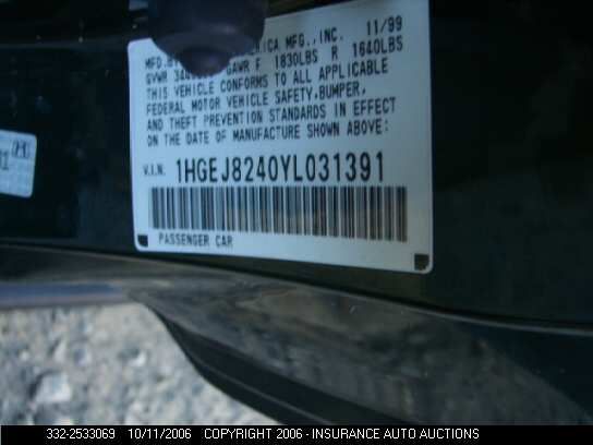 2000 Honda Civic VIN: 1HGEJ8240YL031391 Lot: 2533069