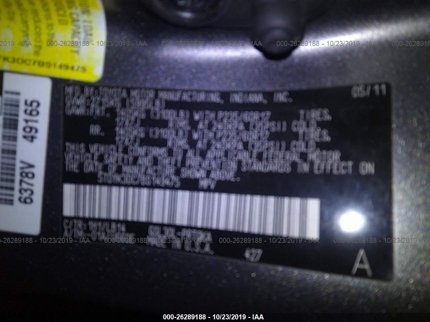 2011 Toyota Sienna Xle Aas/Xle/Ltd VIN: 5TDYK3DC7BS149475 Lot: 26289188