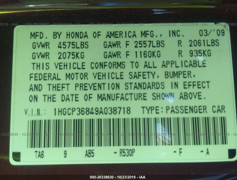 1HGCP36849A038718
