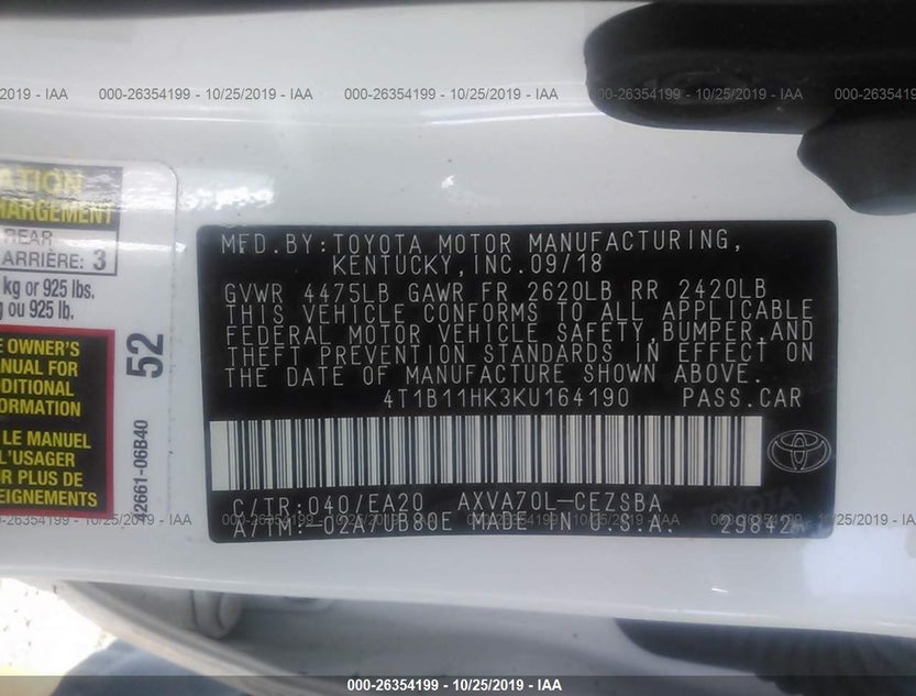 4T1B11HK3KU164190