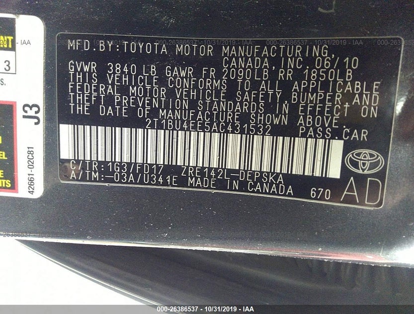 2T1BU4EE5AC431532