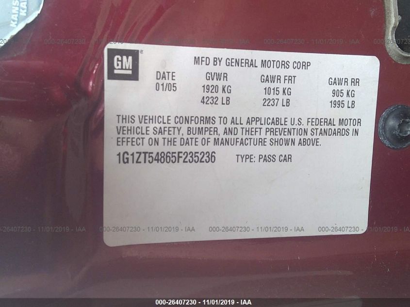 1G1ZT54865F235236 2005 Chevrolet Malibu Ls