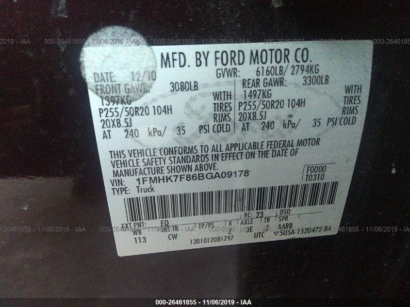 1FMHK7F86BGA09178 2011 Ford Explorer Limited