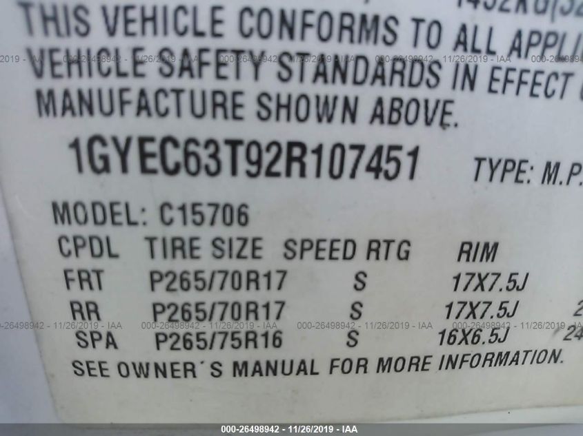 2002 Cadillac Escalade Luxury VIN: 1GYEC63T92R107451 Lot: 26498942